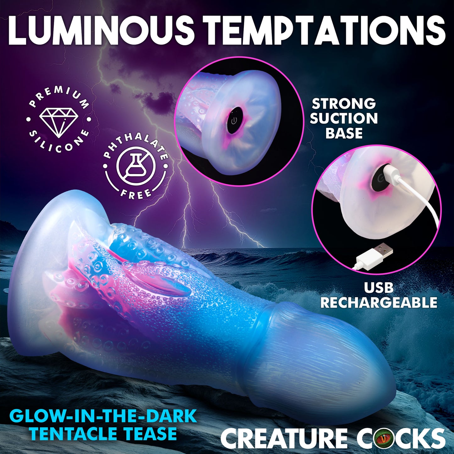 Cocktopus Deluxe Glow-in-the-dark Vibrating Silicone Dildo