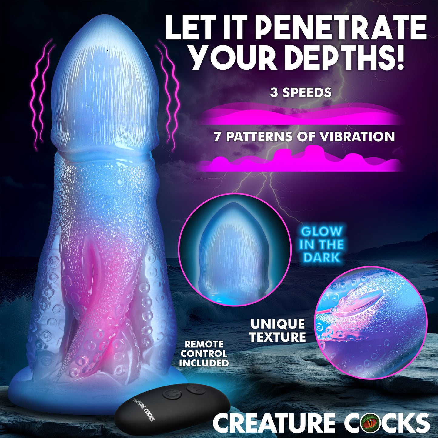 Cocktopus Deluxe Glow-in-the-dark Vibrating Silicone Dildo