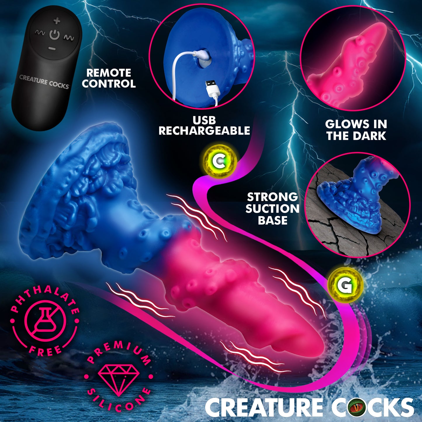 Deluxe Lord Kraken Vibrating Glow-in-the-dark Silicone Dildo