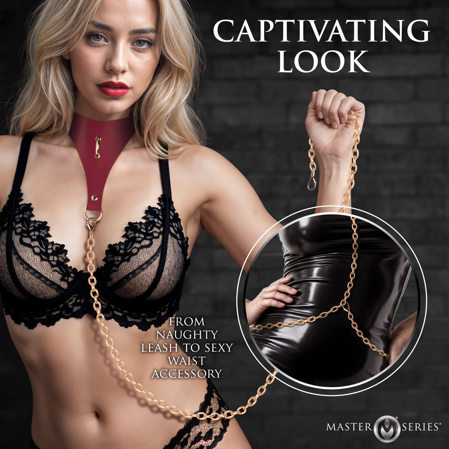 Captivate Collar With Body Chain - Red
