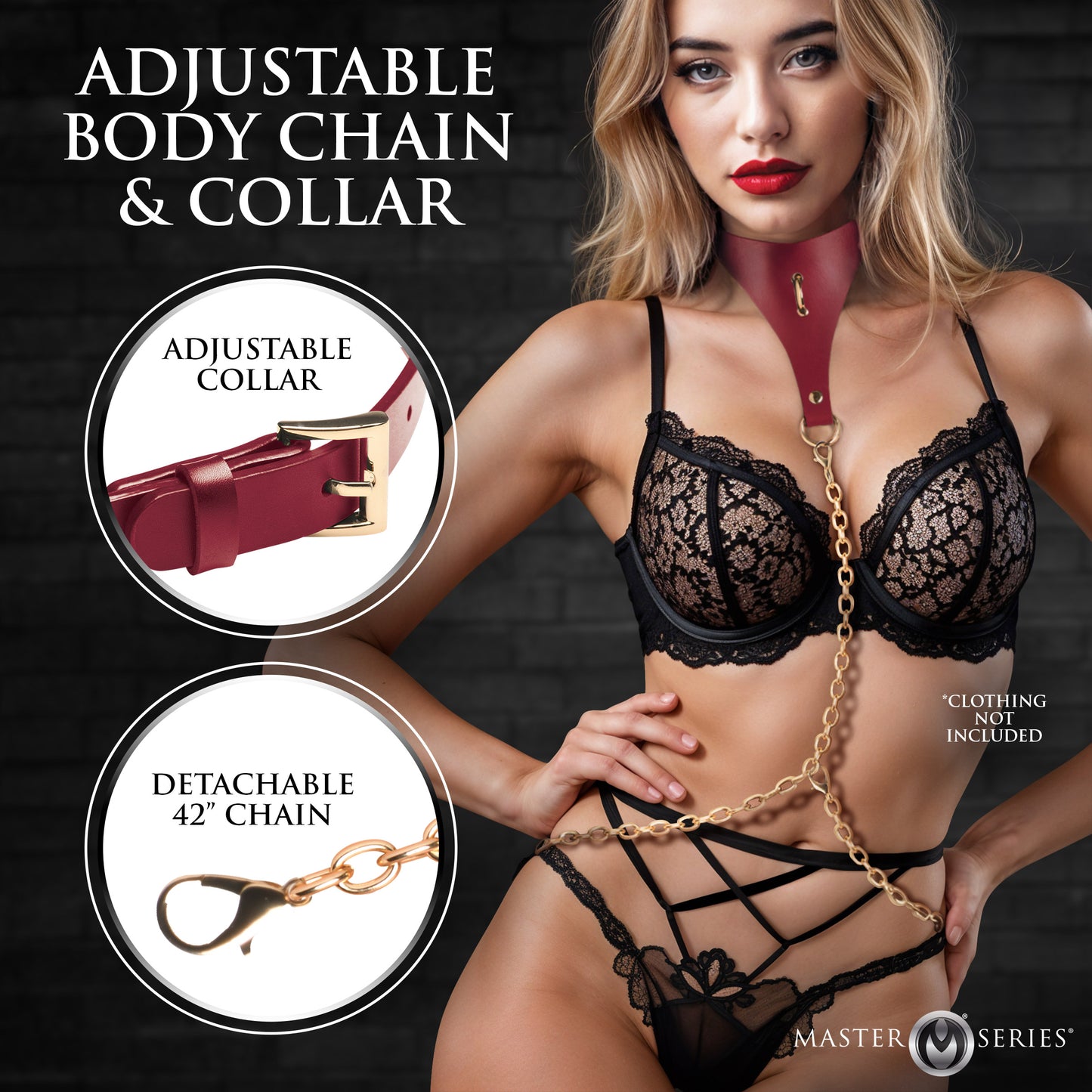 Captivate Collar With Body Chain - Red
