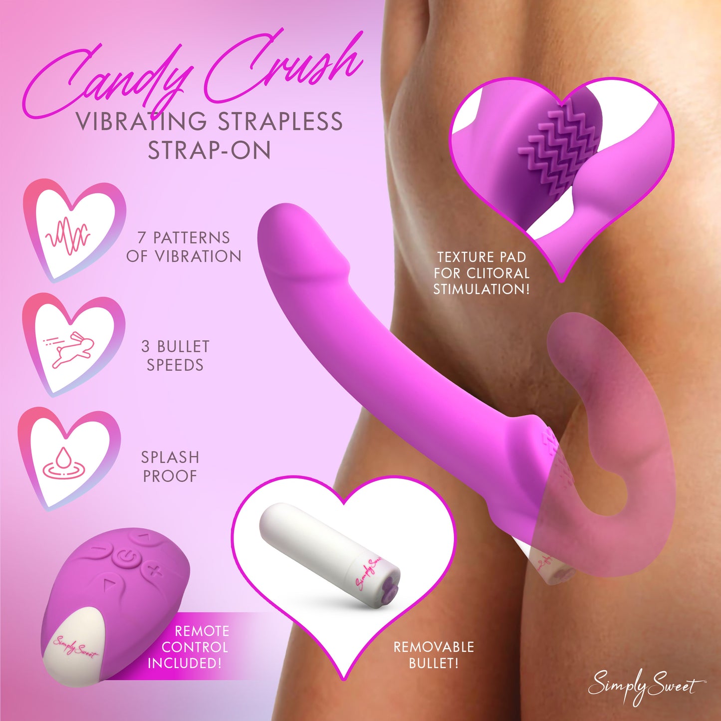 Candy Crush - Purple Vibrating Strapless Strap-on W/ Remote