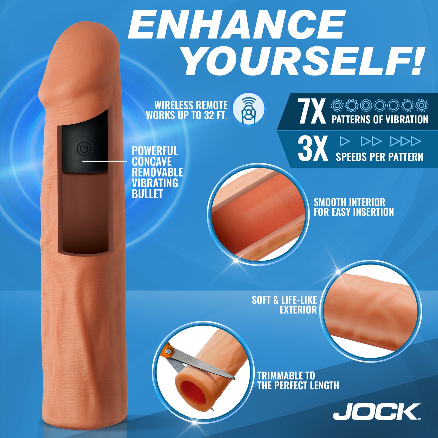 Enhancers Vibrating Penis Extension W/ Remote - Light
