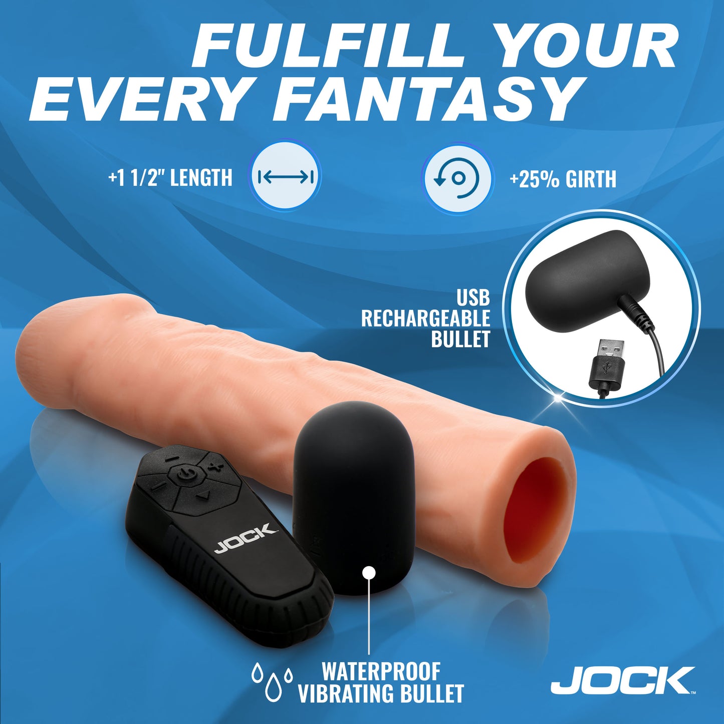 Enhancers Vibrating Penis Extension W/ Remote - Medium