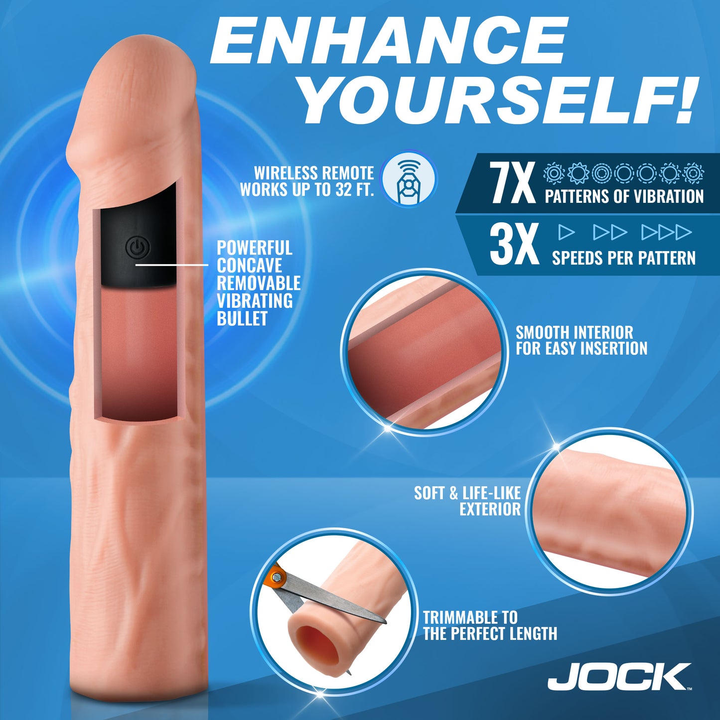 Enhancers Vibrating Penis Extension W/ Remote - Medium